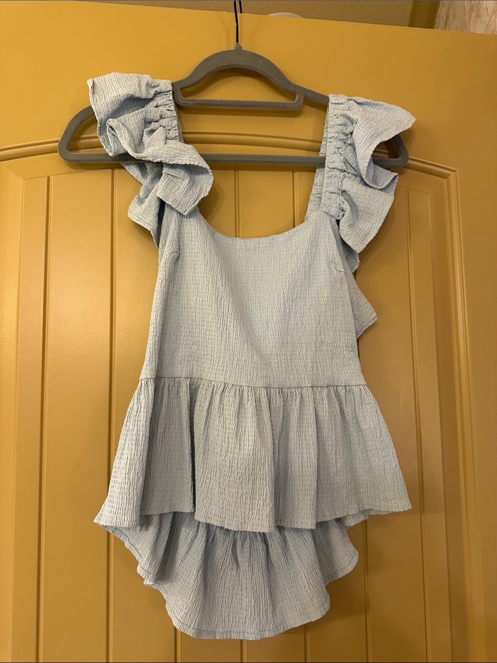miami Light Blue Ruffle Sleeve Peplum Camisole